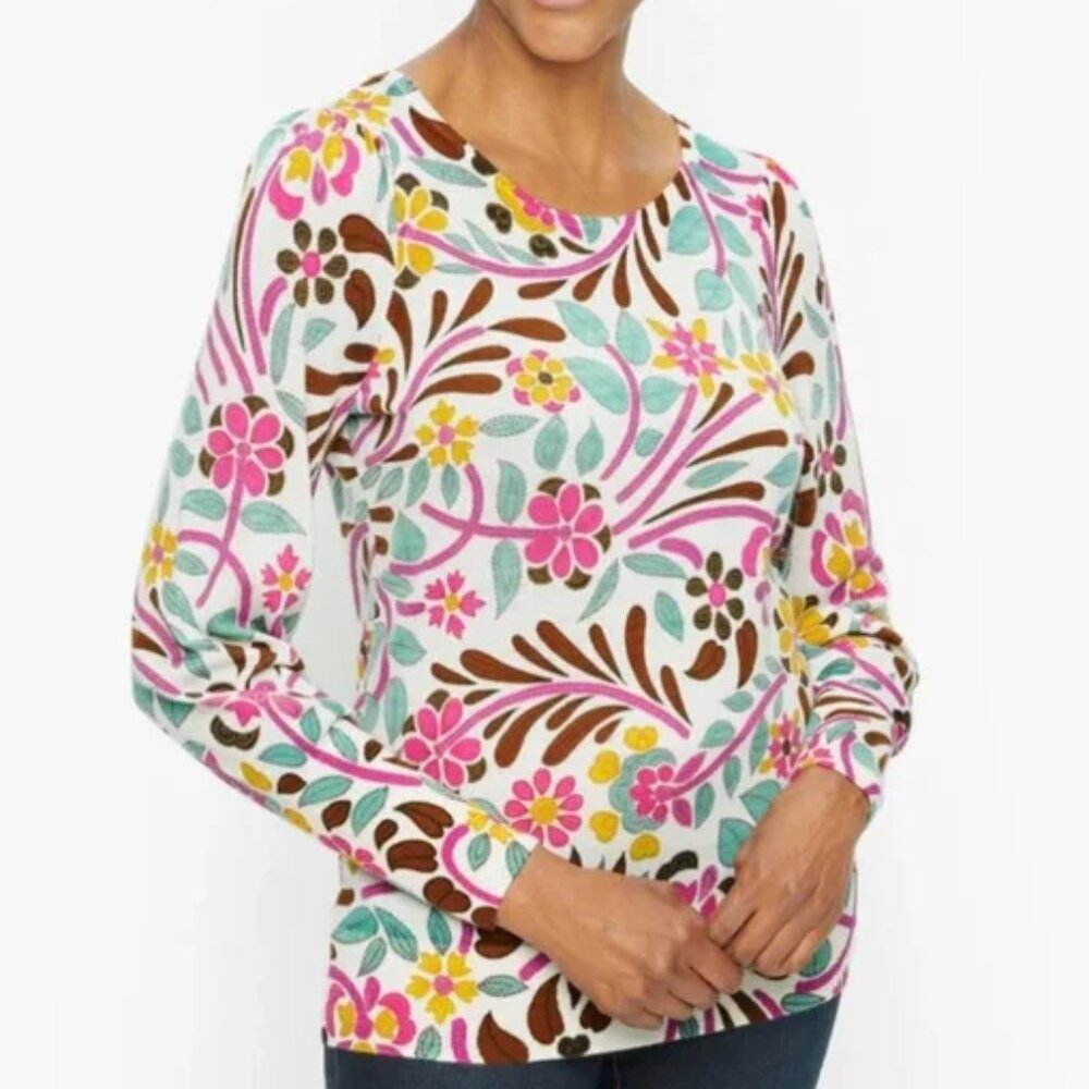 Talbot Floral Merino Wool Long Sleeve Sweater T-6